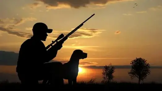 Avcılık Belgesi Resimde avcı ve köpeği