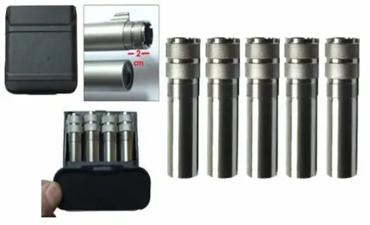 Av tüfeklerinde namlu ve performans av tüfeği namlu ucuna takılan farklı tüfek şokları ve saçma dağılımını ayarlayan şok sistemi