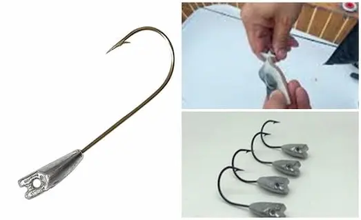 Kolyos avı için iğnesine balık filetosu takılmış kurşunlu kolyos zokası takımı.