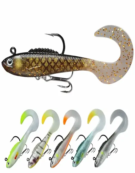 Tatlısu levreği (Perch) avı için kullanılan orak kuyruk (curly tail) silikon yemler.