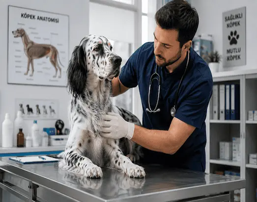 Av Köpeklerinde Veteriner Kontrolü Ne Sıklıkla Yapılmalı 2 Av köpeklerinde veteriner kontrolü sırasında rutin sağlık muayenesi yapılan İngiliz Setter